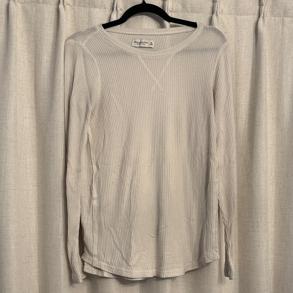 A&F Cream Long Sleeve Ribbed Top
